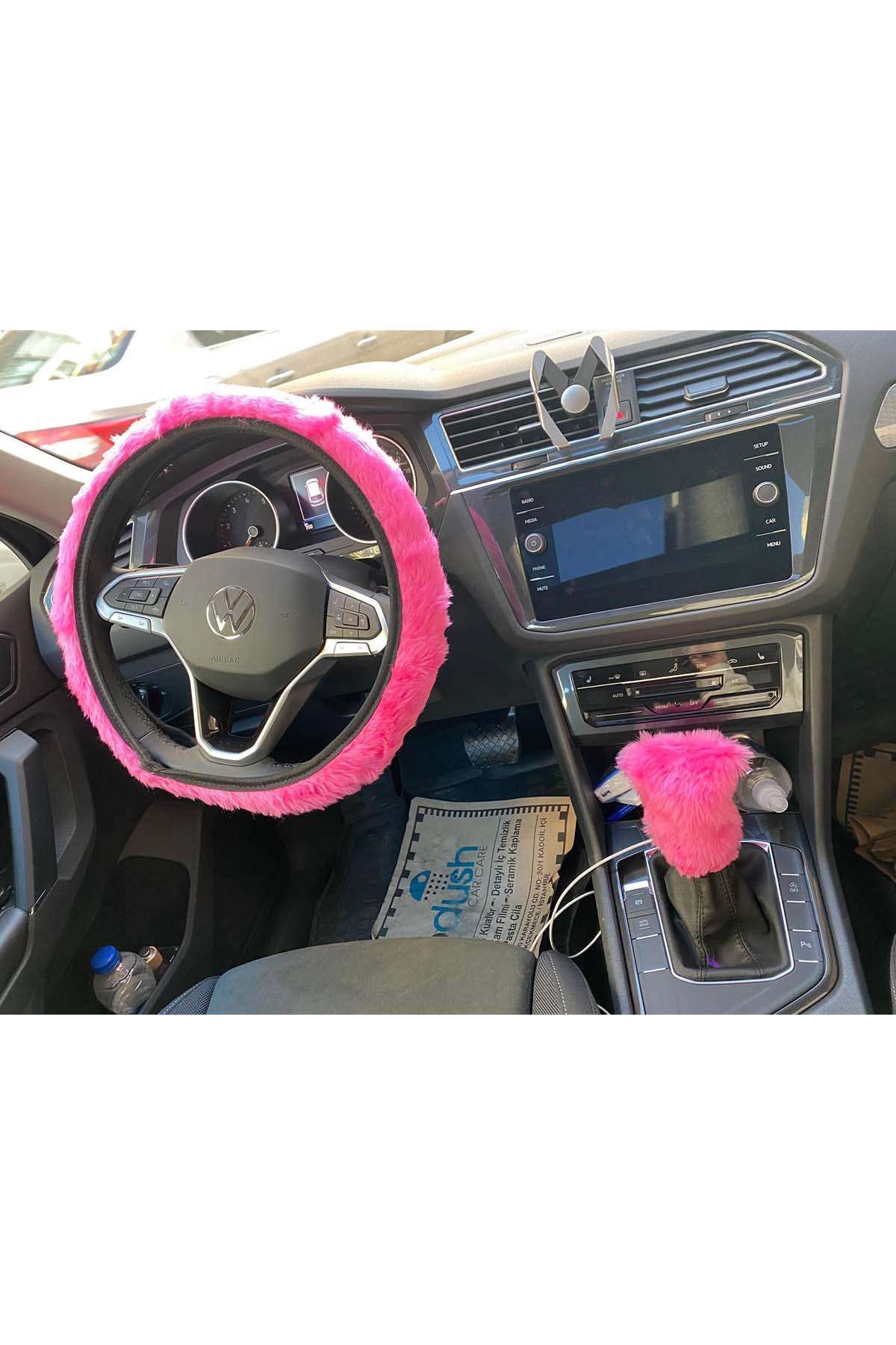 Fuşya pembe Vites topuzu ile direksiyon kılıfı