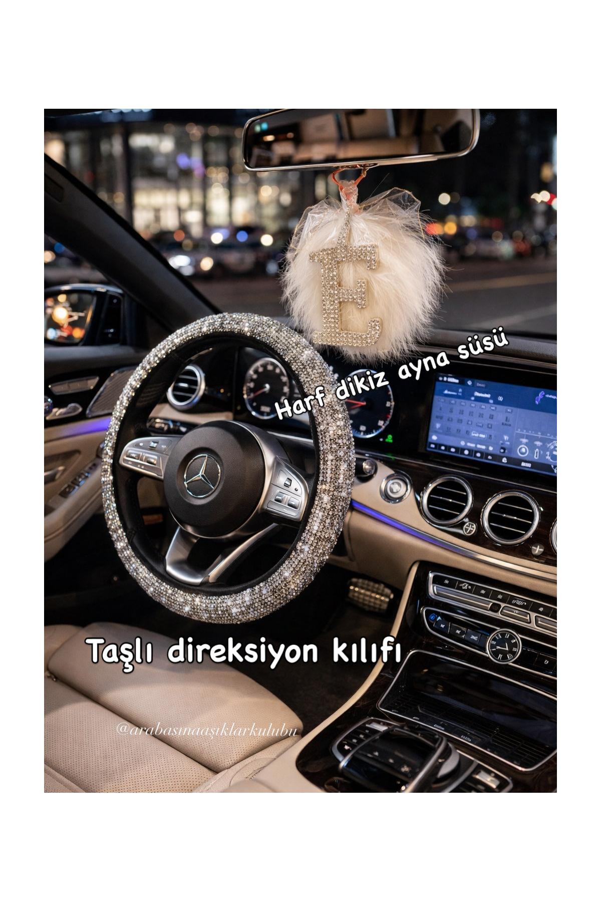 Gümüş taşlı Direksiyon kılıfı ve Dikiz ayna süsü (istediğiniz harfi mesaj atın)