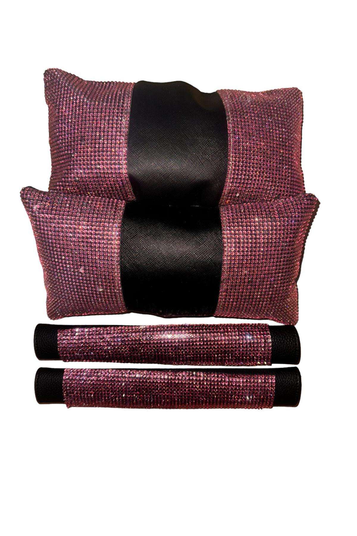 Pembe kristal taşlı yastık ve kemer çifti