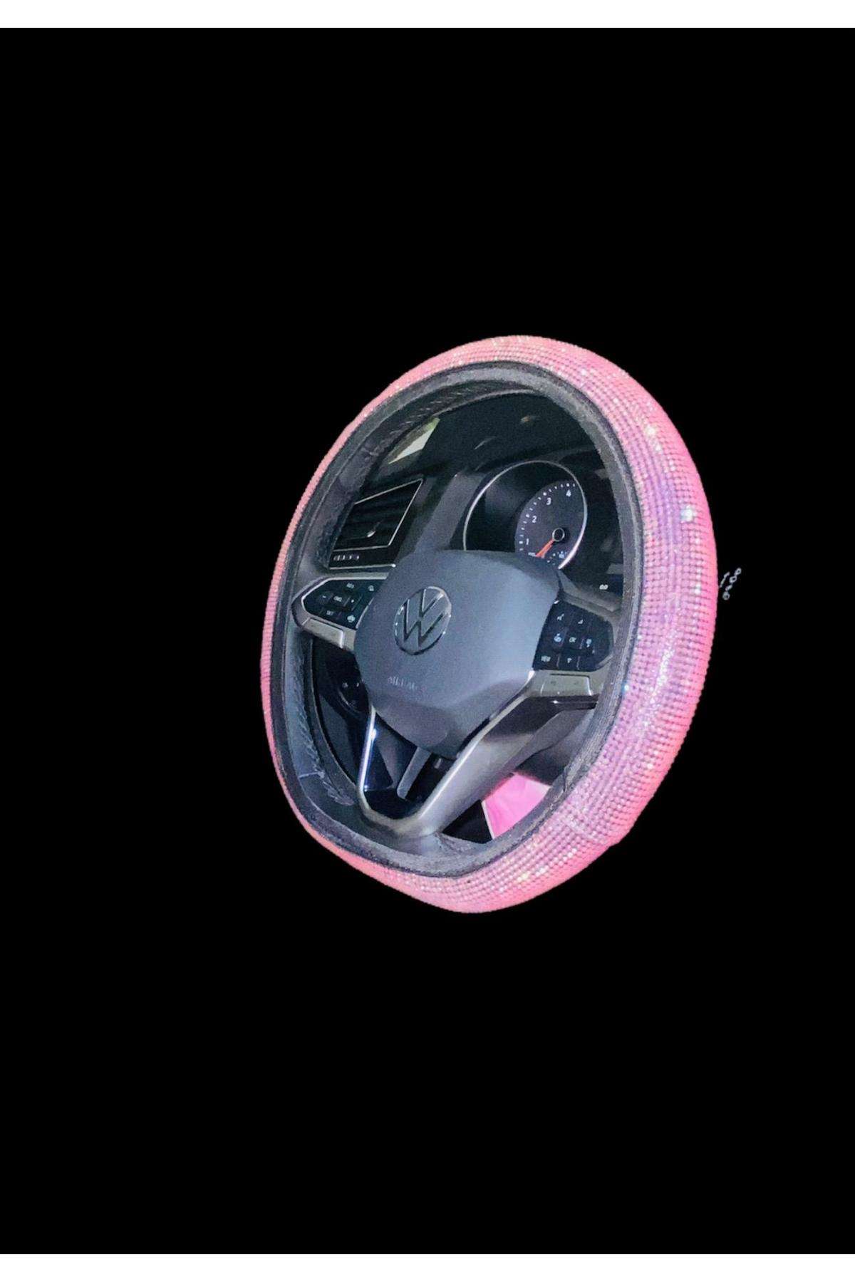 Pembe Taşlı Her Marka Araca Uygun Direksiyon Kılıfı