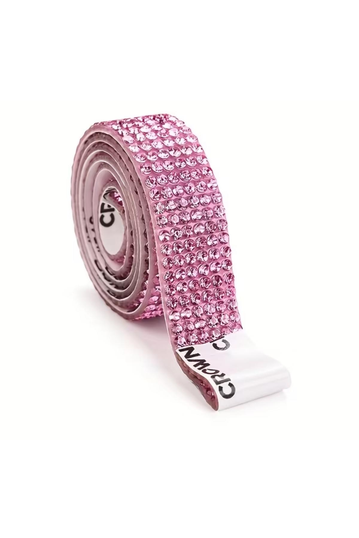 Pembe Taşlı yapışkanlı şerit 6 sıra taş boy 40 cm