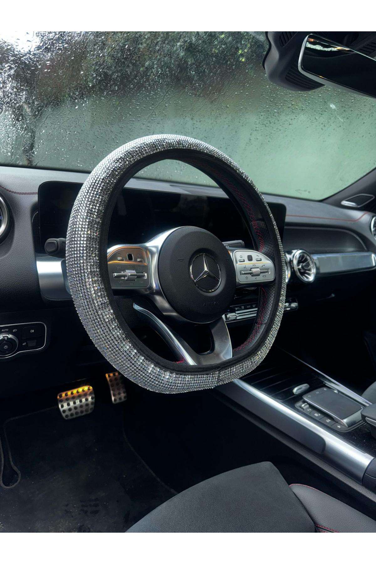 Peugeot uyumlu kristal gümüş taşlı direksiyon kılıfı