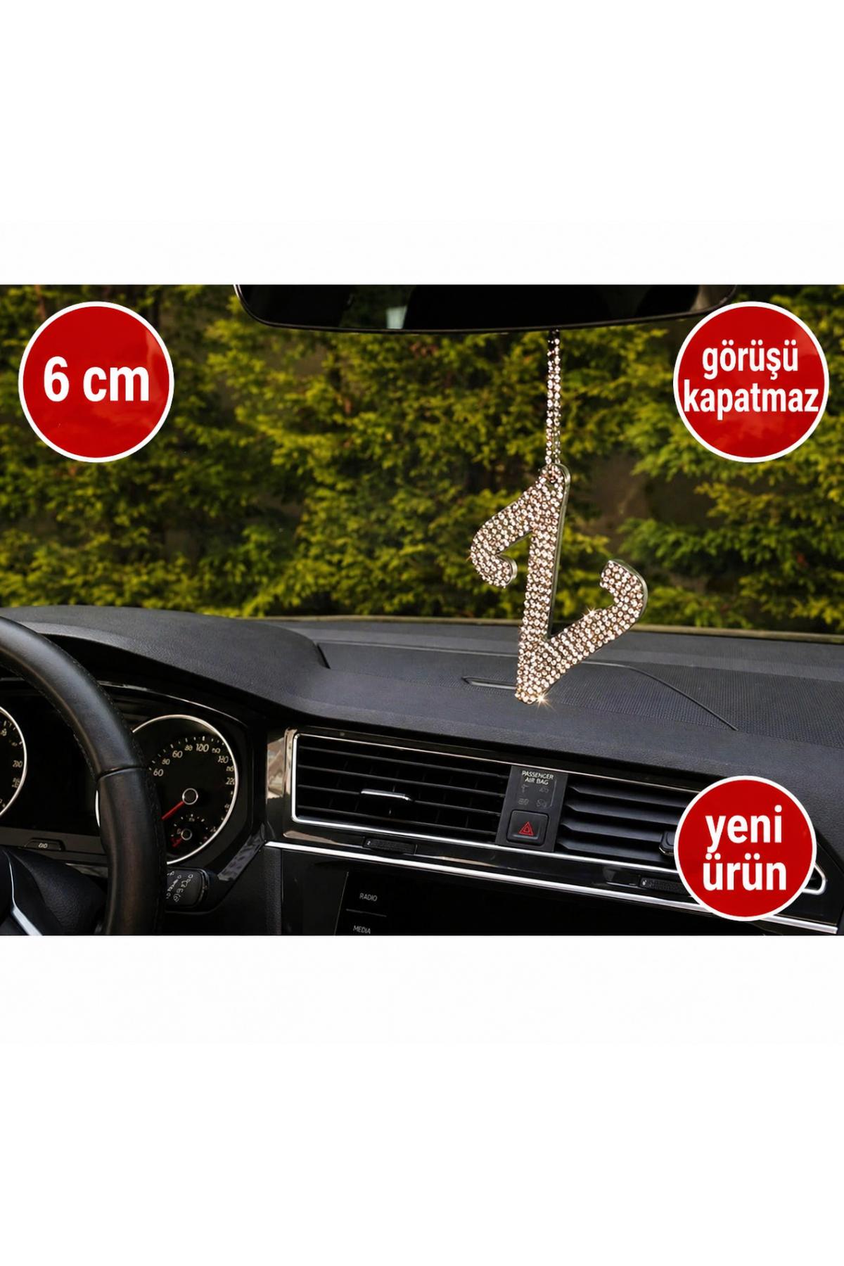 Görüş engellemeyen 6 cm Gümüş Taşlı Dikiz Ayna Kolye Süsü Z Harfi
