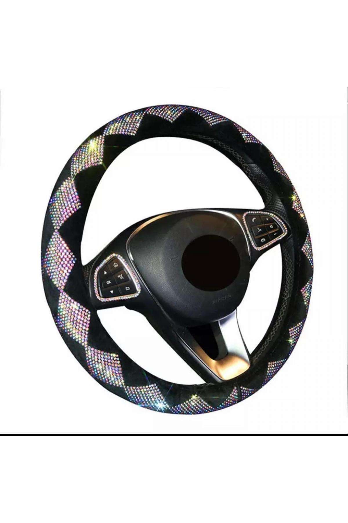 Swarovski taşlı baklava desenli janjan (gökkuşağı taşlı ) direksiyon kılıfı 35/40 cm