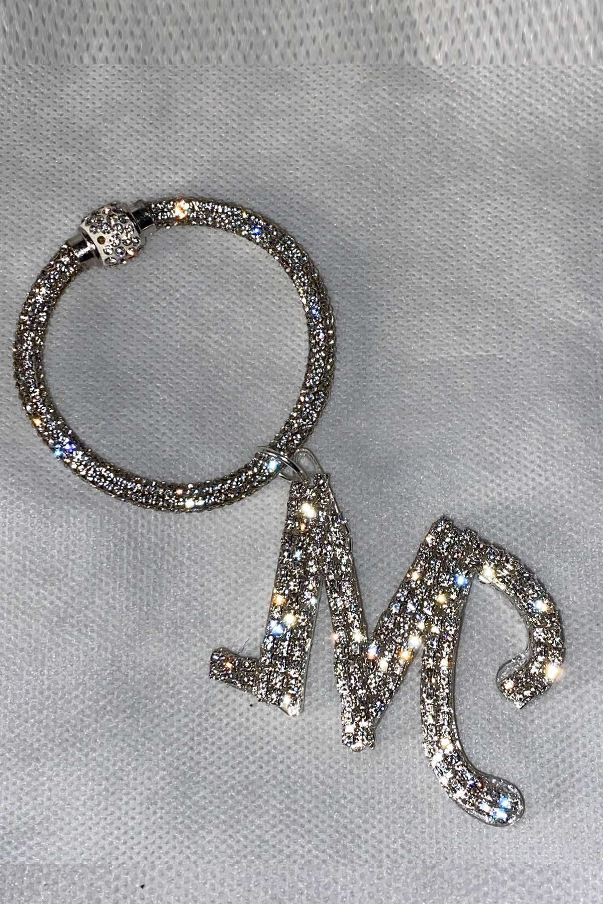 Swarovski Taşlı Bileklik Anahtarlık M Harfli