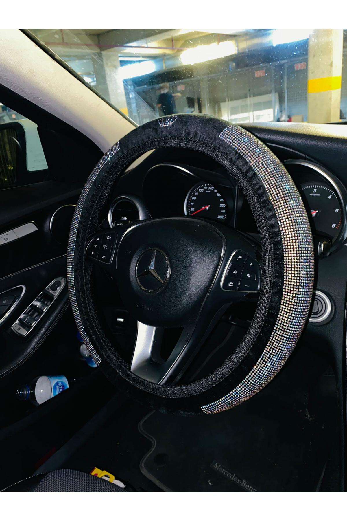 Yarım Ay Swarovski Janjan Taş Prenses Taçlı Direksiyon Kılıfı