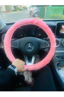 Açık pembe Peluş Her marka araca uygun direksiyon kılıfı