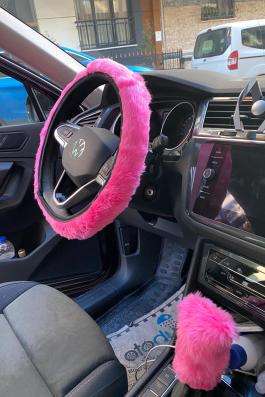 Fuşya pembe Vites topuzu ile direksiyon kılıfı