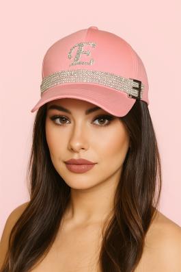 Pembe Renk Gümüş Taşlı ve Taşlı Harfli Şapka (İstediğiniz harfi Mesaj Atınız)