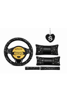 Siyah taşlı Set Direksiyon kılıfı+Yastık çift +kemer çift