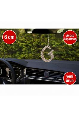 Görüş engellemeyen 6 cm Gümüş Taşlı Dikiz Ayna Kolye Süsü G Harfi
