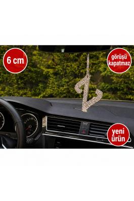 Görüş engellemeyen 6 cm Gümüş Taşlı Dikiz Ayna Kolye Süsü Z Harfi