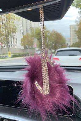 Swarovski Gümüş Taşlı Dikiz Ayna Kolye Süsü Pembe Tüylü I Harfi