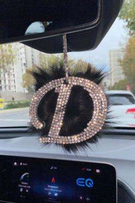 Swarovski Gümüş Taşlı Dikiz Ayna Kolye Süsü Siyah Tüylü D Harfi