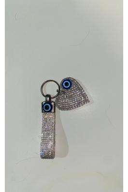SWAROVSKİ TAŞLI KALPLİ NAZARLIKLI ŞERİT ANAHTARLIK