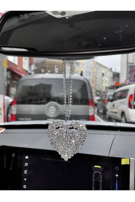 Taşlı çift Kalp dikiz ayna süsü kolye aksesuarı